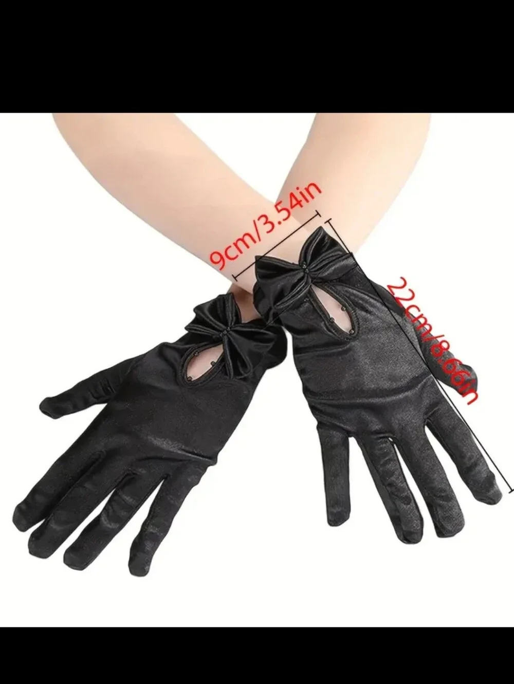 Elegant Red Satin Short Wrist Length Evening Gloves W/Bow & Faux Pearl Detail